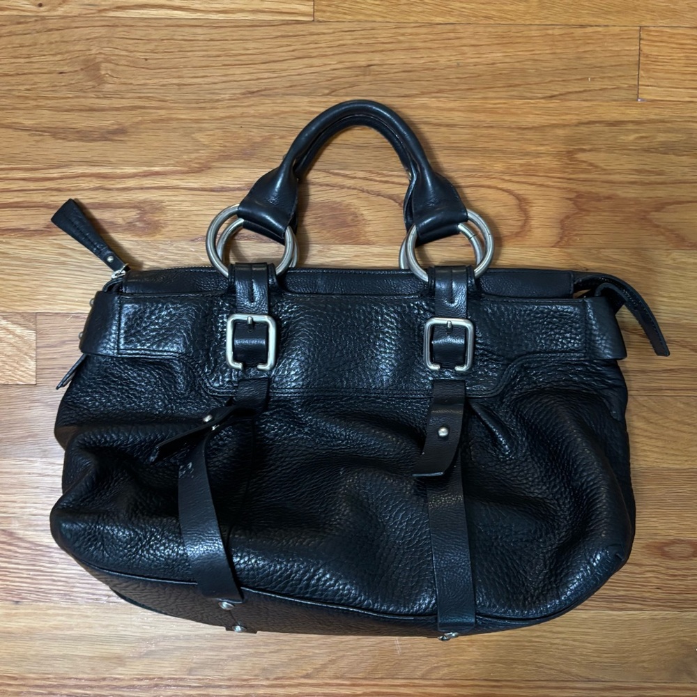 Kenneth Cole black pebbled leather 2000s top handle handbag satchel